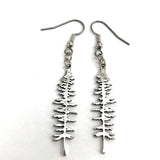 Silver Sitka Spruce Tree Silhouette Earrings  Solid Cast 925 Sterling Silver Polished Finish