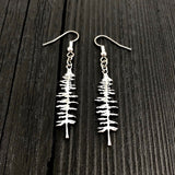 Silver Sitka Spruce Tree Silhouette Earrings  Solid Cast 925 Sterling Silver Polished Finish
