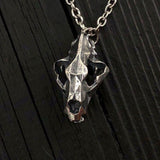 Faceted Bear Skull Necklace - Solid Hand Cast Silver Plated Bronze - Three Dimensional Detail Grizzly Skull - Multiple Chain Lengths