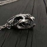 Faceted Bear Skull Necklace - Solid Hand Cast Silver Plated Bronze - Three Dimensional Detail Grizzly Skull - Multiple Chain Lengths