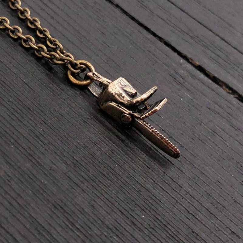 Solid Bronze Chainsaw Necklace Chainsaw Charm Necklace