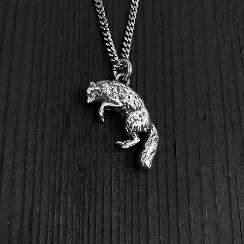 Pouncing Arctic Fox Pendant Necklace in Solid Sterling Silver - Gift For Him or Her - Unique Nature Inspired Forest Creature Jewelry