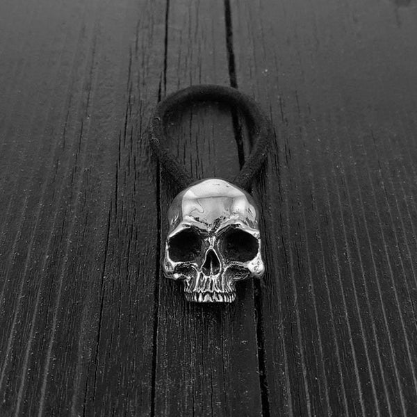 Human Skull Hair Tie Pony Tail Holder Solid Cast Stainless Steel - Moon Raven Designs