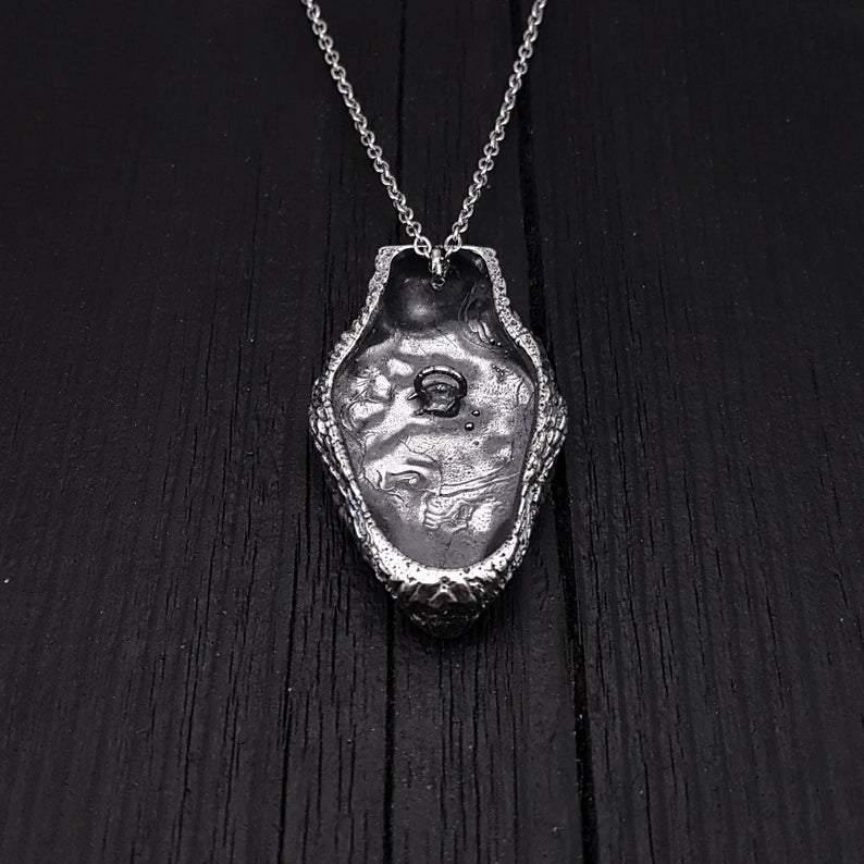 Silver Rattlesnake Head Pendant Necklace Life Size Solid Hand Cast Silver Plated Bronze - Moon Raven Designs